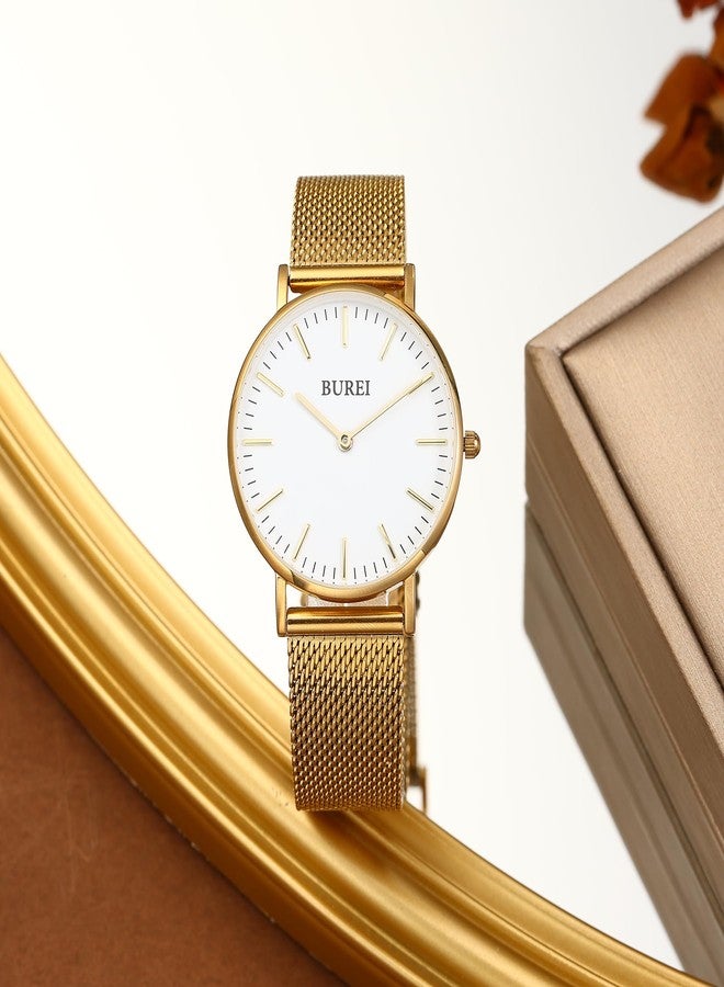 BUREI Womens Fashion Gold Stainless Steel Mesh Watch Analog Quartz Waterproof Ladies Watch Dainty Bracelet Wristwatch for Women,Gifts for Girlfriend, white gold - Image 4