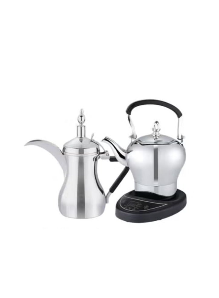 A kit for making coffee at the touch of a button without experience and within a few minutes, with a power of 800 watts, consisting of a coffee pot with a capacity of 1 liter and a teapot with a capacity of 1.2 liters 