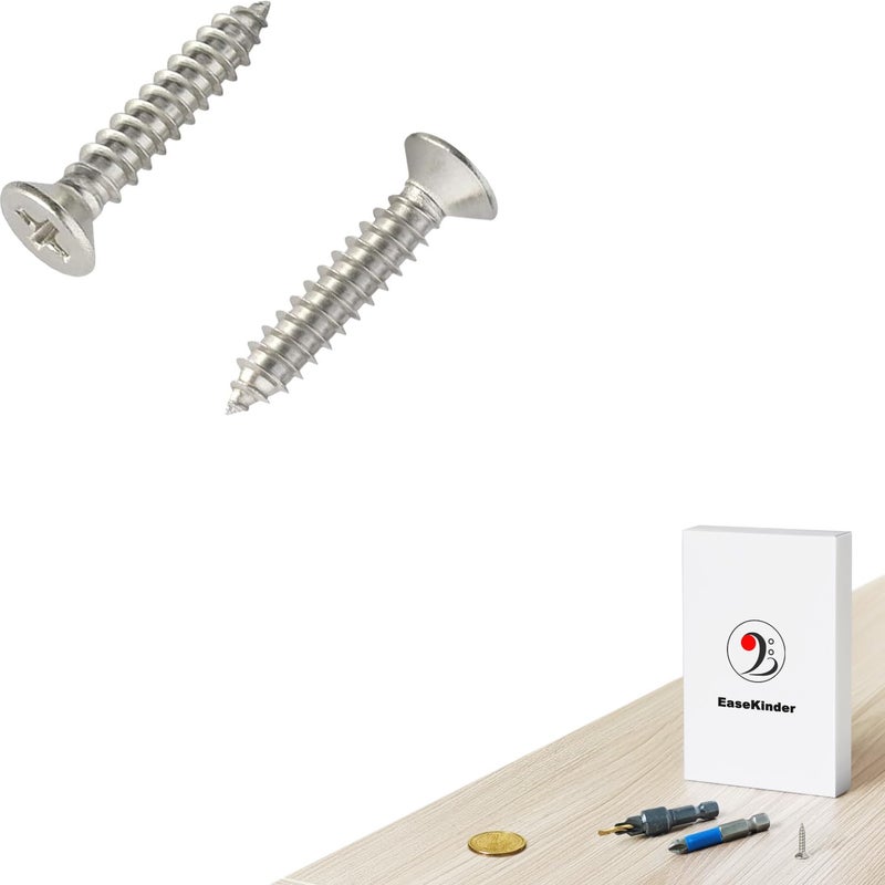 Kinder Wood Screws - 200PCS Flat Head Phillips Screws, 304 Stainless Steel Screw with Adjustable Wood Countersink Kit (#4 x 5/8") - Image 4