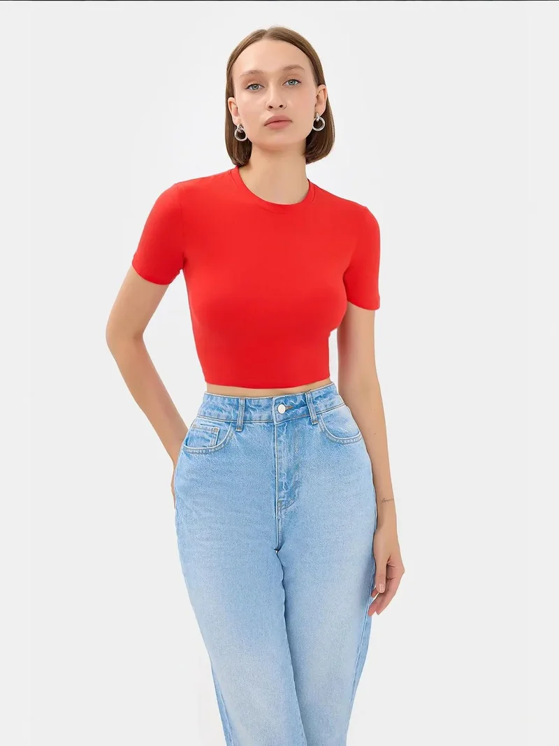 HICCUP Crew Neck Basic Crop top