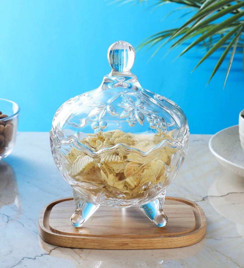 Mevanta Premium Glass Candy Dish with Lid, Clear Glass Candy Jar, Cookie Jar, Decorative Candy Bowl, Jewellery Dish, Covered Candy Jars for Buffet, Kitchen, Home, Office Desk (1, Spiral-D) - Image 1