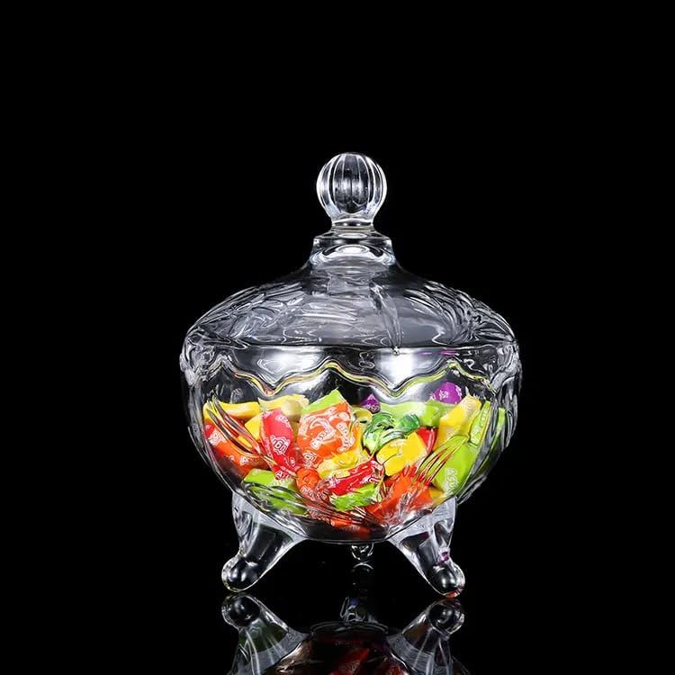 Mevanta Premium Glass Candy Dish with Lid, Clear Glass Candy Jar, Cookie Jar, Decorative Candy Bowl, Jewellery Dish, Covered Candy Jars for Buffet, Kitchen, Home, Office Desk (1, Spiral-D) - Image 2
