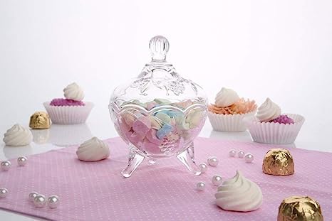 Mevanta Premium Glass Candy Dish with Lid, Clear Glass Candy Jar, Cookie Jar, Decorative Candy Bowl, Jewellery Dish, Covered Candy Jars for Buffet, Kitchen, Home, Office Desk (1, Spiral-D) - Image 4
