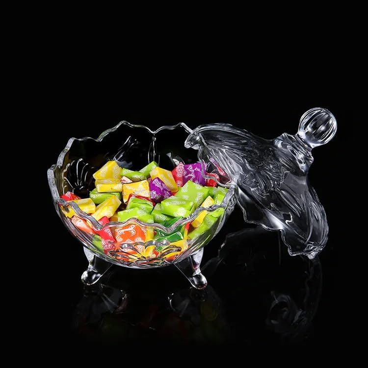 Mevanta Premium Glass Candy Dish with Lid, Clear Glass Candy Jar, Cookie Jar, Decorative Candy Bowl, Jewellery Dish, Covered Candy Jars for Buffet, Kitchen, Home, Office Desk (1, Spiral-D) - Image 3