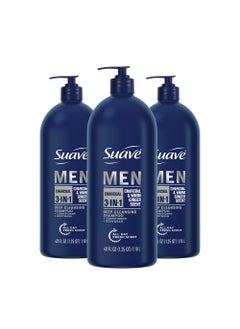 Suave Suave Men Shampoo Conditioner Bodywash 3 in 1 Charcoal &Warm Ginger to Cleanse and Nourish Hair and Skin, 40 oz Pack of 3 