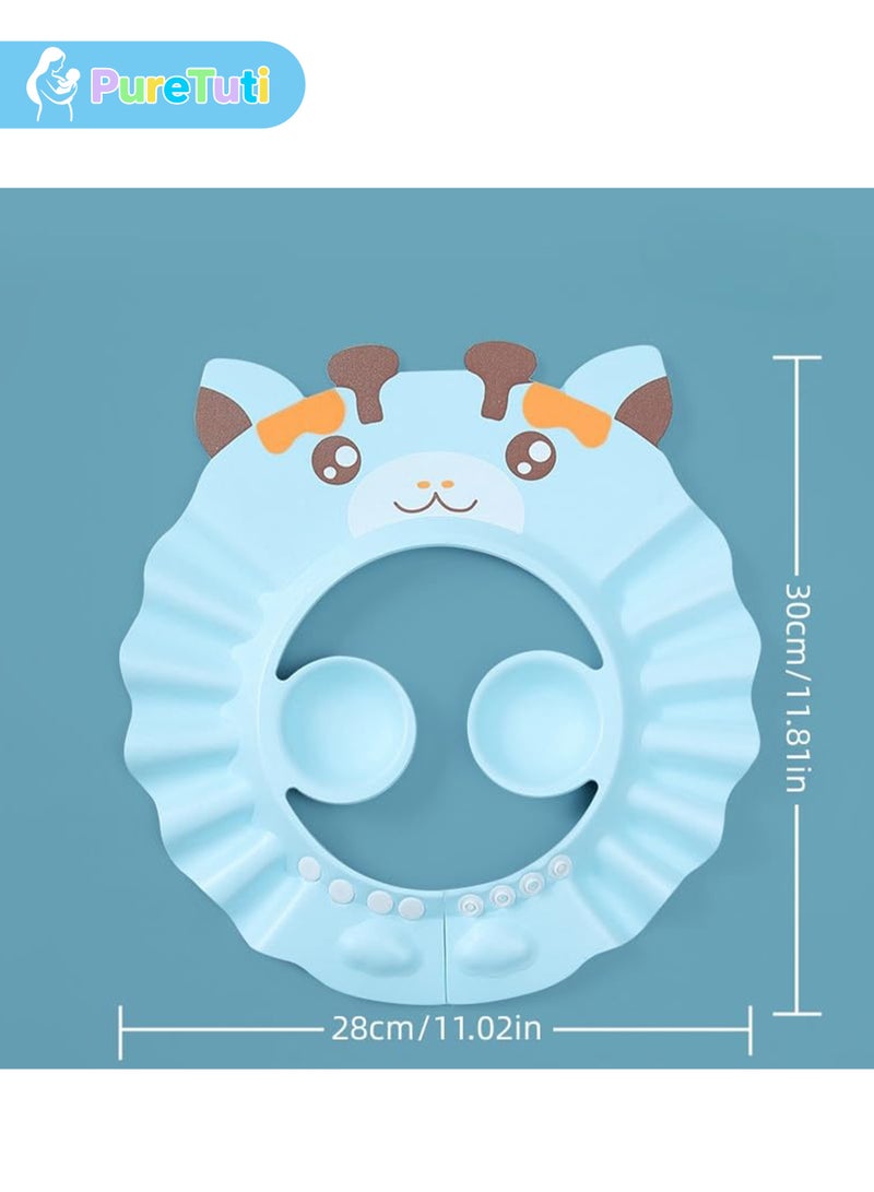 PureTuti Baby Shower Cap for Kids Adjustable Soft Bathing Visor Hat Eye Ear Face Protector Safe Shower Shield Blue Everyday Use - Image 2