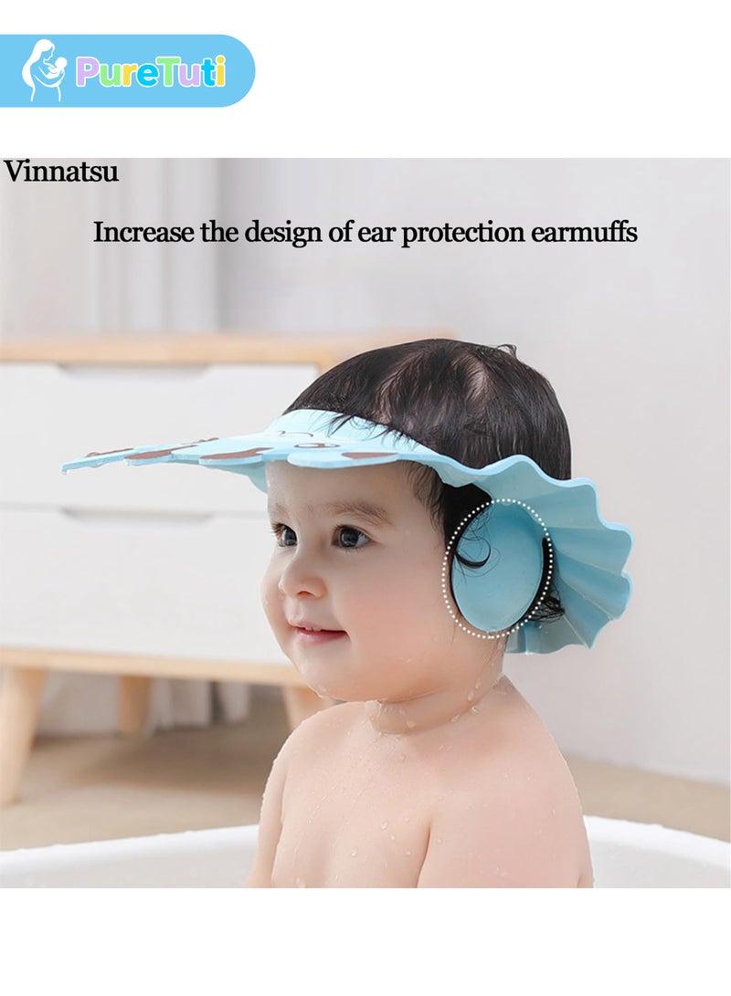 PureTuti Baby Shower Cap for Kids Adjustable Soft Bathing Visor Hat Eye Ear Face Protector Safe Shower Shield Blue Everyday Use - Image 5