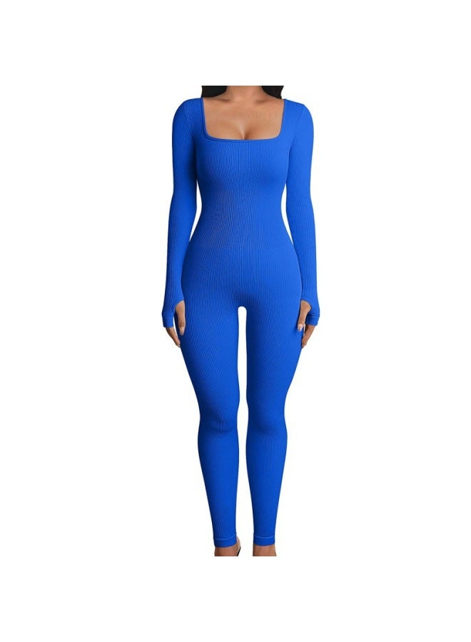 European And American Women's Jumpsuit Autumn And Winter New Thread Square Collar Hip Slim Fit Jumpsuit