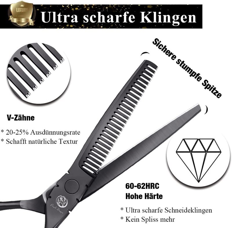 Purple Dragon Professional Japan 440C Hair Salon Cutting Shear and Barber Thinning Scissor Hairdressing Shear Set with Bag - Image 3