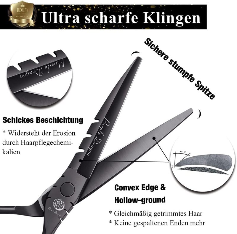Purple Dragon Professional Japan 440C Hair Salon Cutting Shear and Barber Thinning Scissor Hairdressing Shear Set with Bag - Image 2