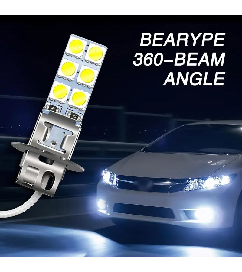 4 قطع لمبة LED H3 للضباب 5050 12SMD 55W 6000K مضادة للضباب بدون إضاءة مزعجة - Image 4
