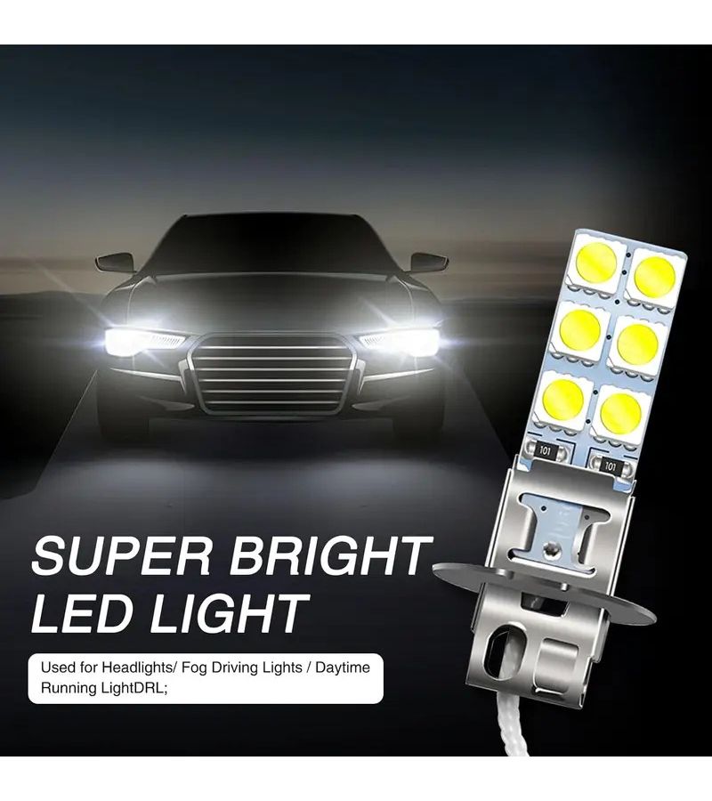 4 قطع لمبة LED H3 للضباب 5050 12SMD 55W 6000K مضادة للضباب بدون إضاءة مزعجة - Image 5