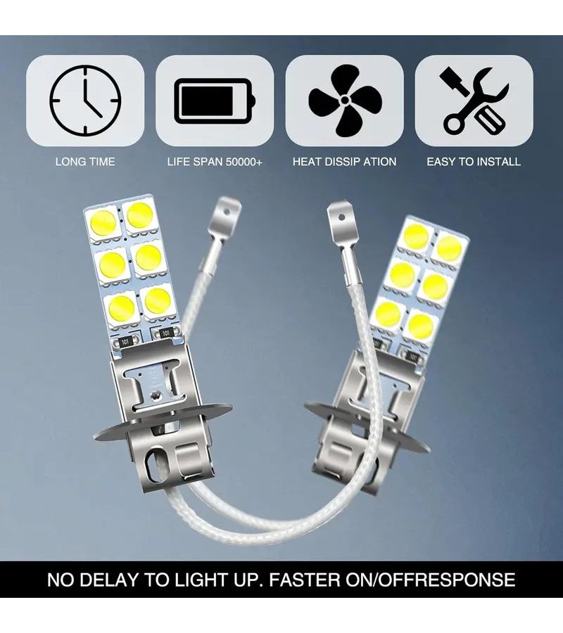 4 قطع لمبة LED H3 للضباب 5050 12SMD 55W 6000K مضادة للضباب بدون إضاءة مزعجة - Image 3