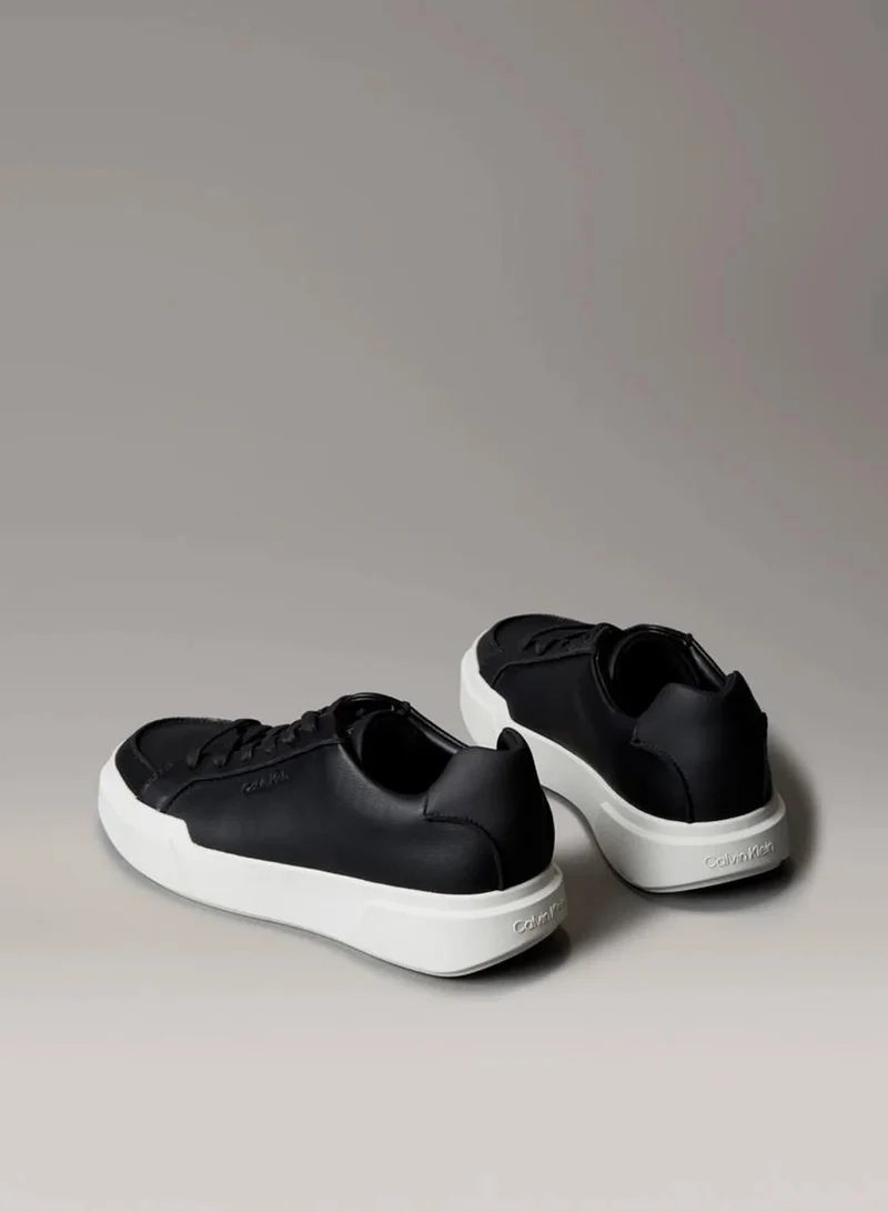 Calvin Klein Jeans Black/Vaporous White/Gum Leather Logo Trainers for Women | Best Price UAE