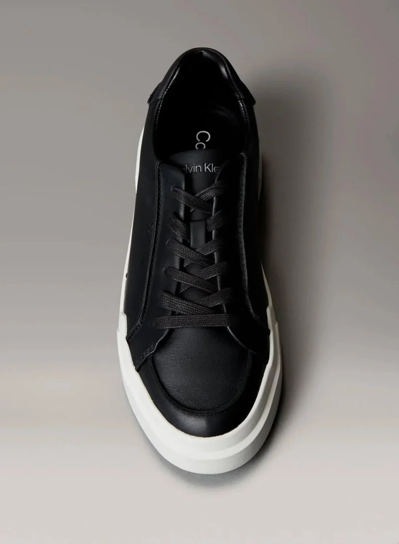 Calvin Klein Jeans Black/Vaporous White/Gum Leather Logo Trainers for Women | Best Price UAE