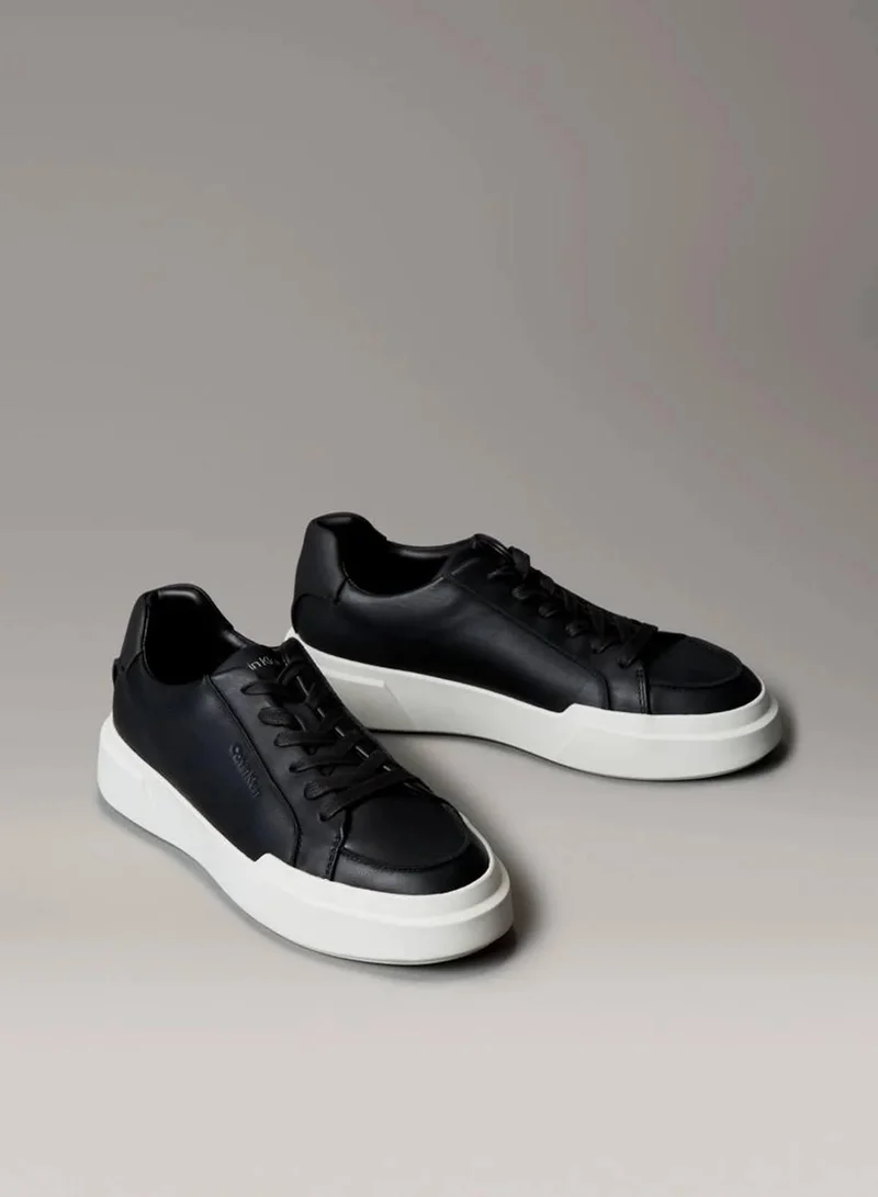 Calvin Klein Jeans Black/Vaporous White/Gum Leather Logo Trainers for Women | Best Price UAE