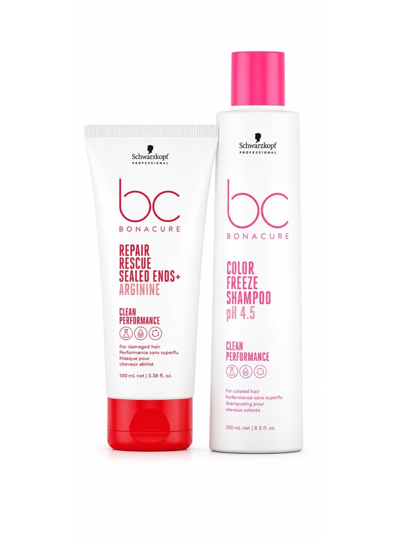 شوارزكوف مجموعة Schwarzkopf BC Color Freeze شامبو 250 مل مع Peptide Repair Rescue Sealed Ends 100 مل لحماية لون الشعر وإصلاح الأطراف - Image 1