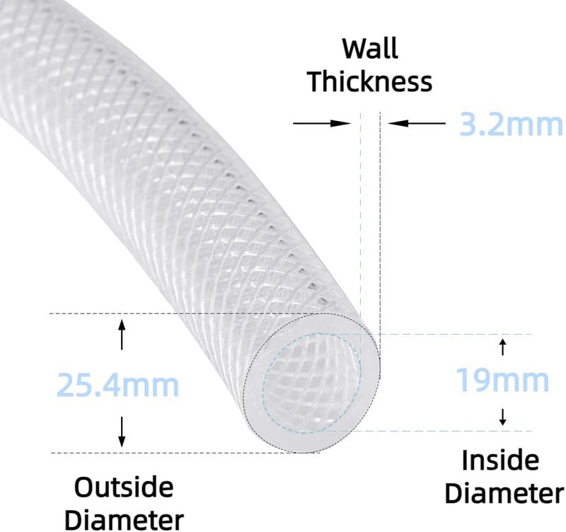 Meksular Clear Braided PVC Hose 19mm ID, 3/4 Inches Hose, 3 Metre, Reinforced Heavy Duty Tubing for High Pressure Usages, Flexible for Water Gas Oil Tube, Food Grade - Image 2