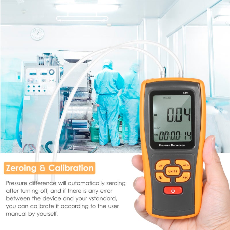 مقياس ضغط الحواسيس، التهوية، وتكييف الهواء (HVAC) باللونين الأسود والأصفر: 11 وحدة ضغط قابلة للاختيار - شاشة LCD ضخمة مصممة بإضاءة خلفية، دقة ±0.3% من نطاق الإخراج الكامل (FSO) لأنظمة الحواسيس، التهوية، وتكييف الهواء، مراقبة الضغط الصناعية - Image 5