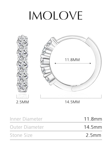 IMOLOVE Huggie earrings for women Ear Cuff Moissanite Stud Earrings Hypoallergenic Earrings for Women Sterling Silver Earrings for Women with 18K White Gold Plated Earrings-25 - Image 2