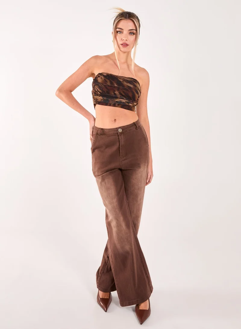 Pink Vanilla  Mesh Animal Print Bandeau Top for Women | Best Price UAE