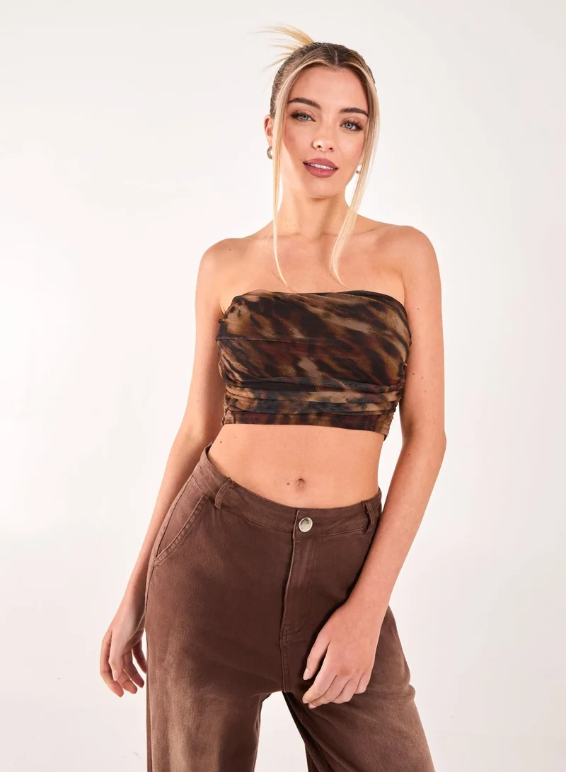 Pink Vanilla  Mesh Animal Print Bandeau Top for Women | Best Price UAE