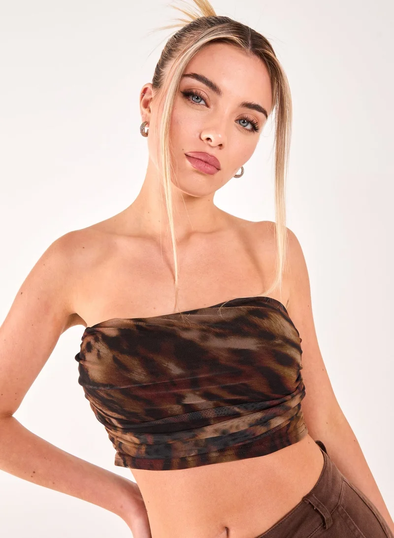 Pink Vanilla Mesh Animal Print Bandeau Top