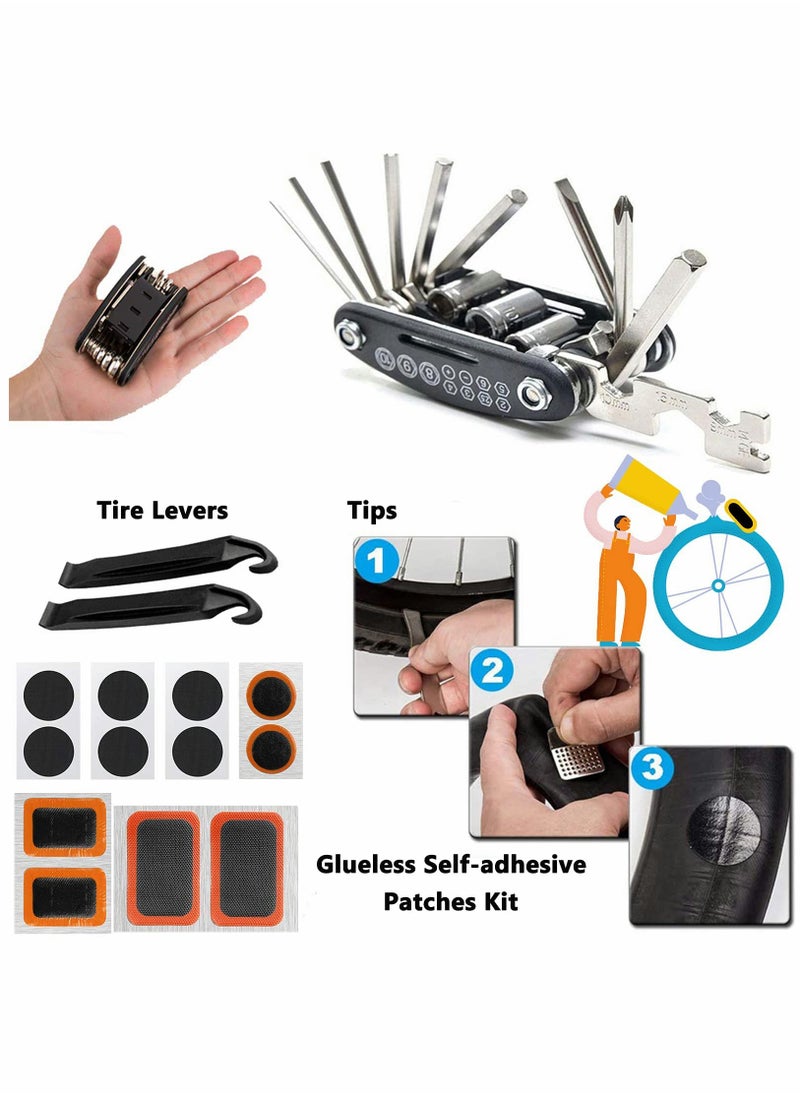 Generic - 16-in-1 Bike Tool Kit with Puncture Repair Kit, Tire Levers, and Multifunctional Accessories for Mountain and Road Bikes - Image 1