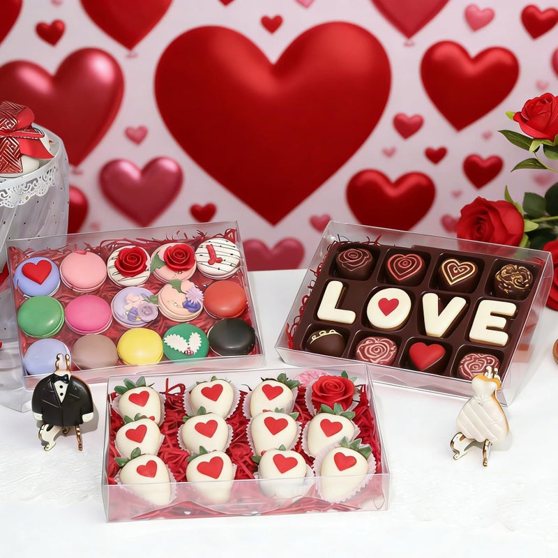 JCXGRVC 4 PCS 10x7x2 inches Clear Strawberry Boxes Bakery Boxes Cookie Box Macaron Boxes Gift Box Treat Box for Party Easter Mother's Christmas Valentine's Birthday Day - Image 4