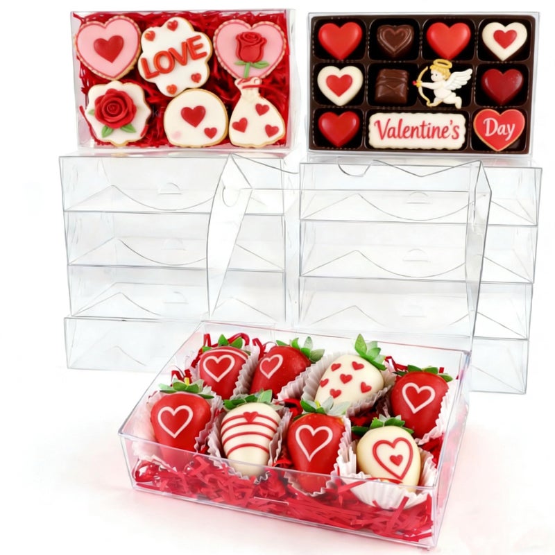 JCXGRVC 4 PCS 10x7x2 inches Clear Strawberry Boxes Bakery Boxes Cookie Box Macaron Boxes Gift Box Treat Box for Party Easter Mother's Christmas Valentine's Birthday Day - Image 1