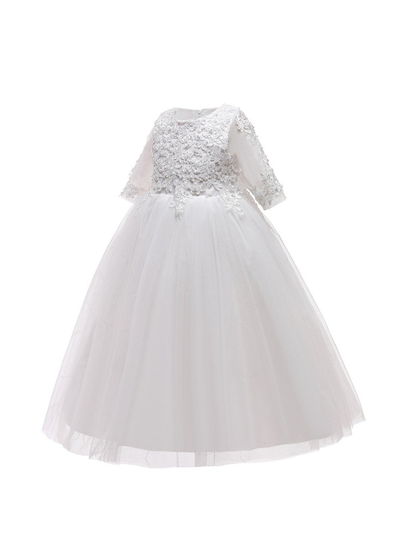 Girls Mesh Dress Flower Girl Princess Dress Performance Tutu Costumes - Image 1