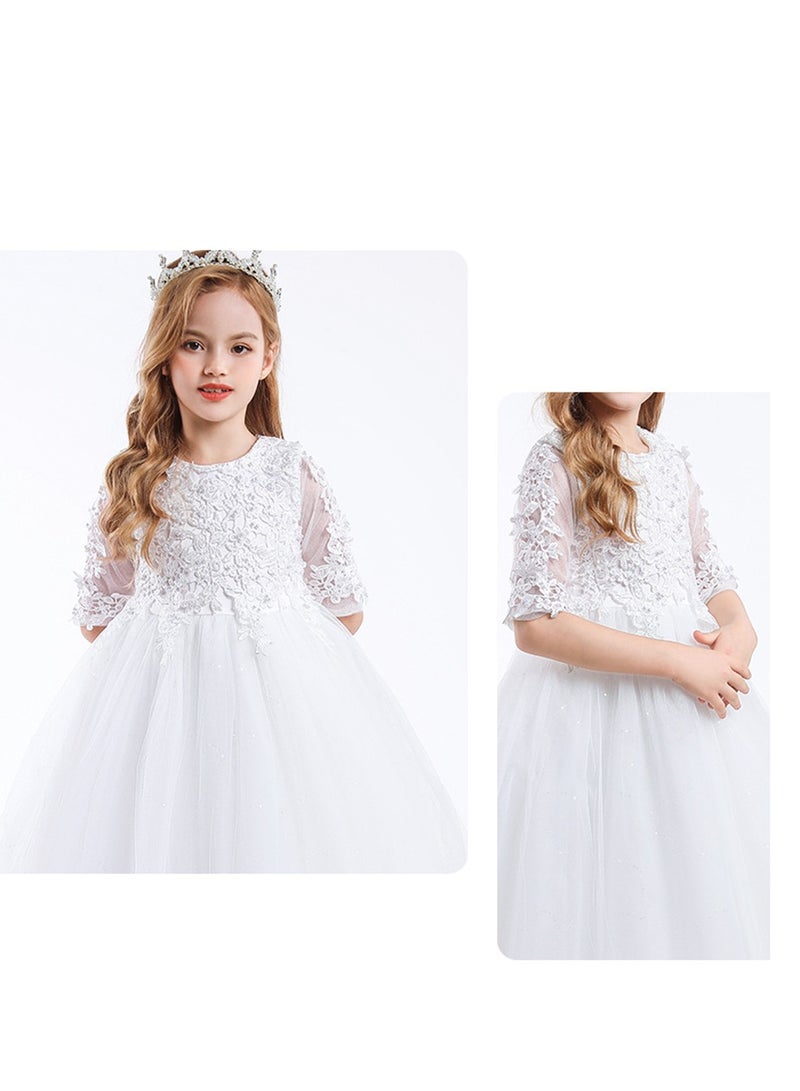 Girls Mesh Dress Flower Girl Princess Dress Performance Tutu Costumes - Image 3