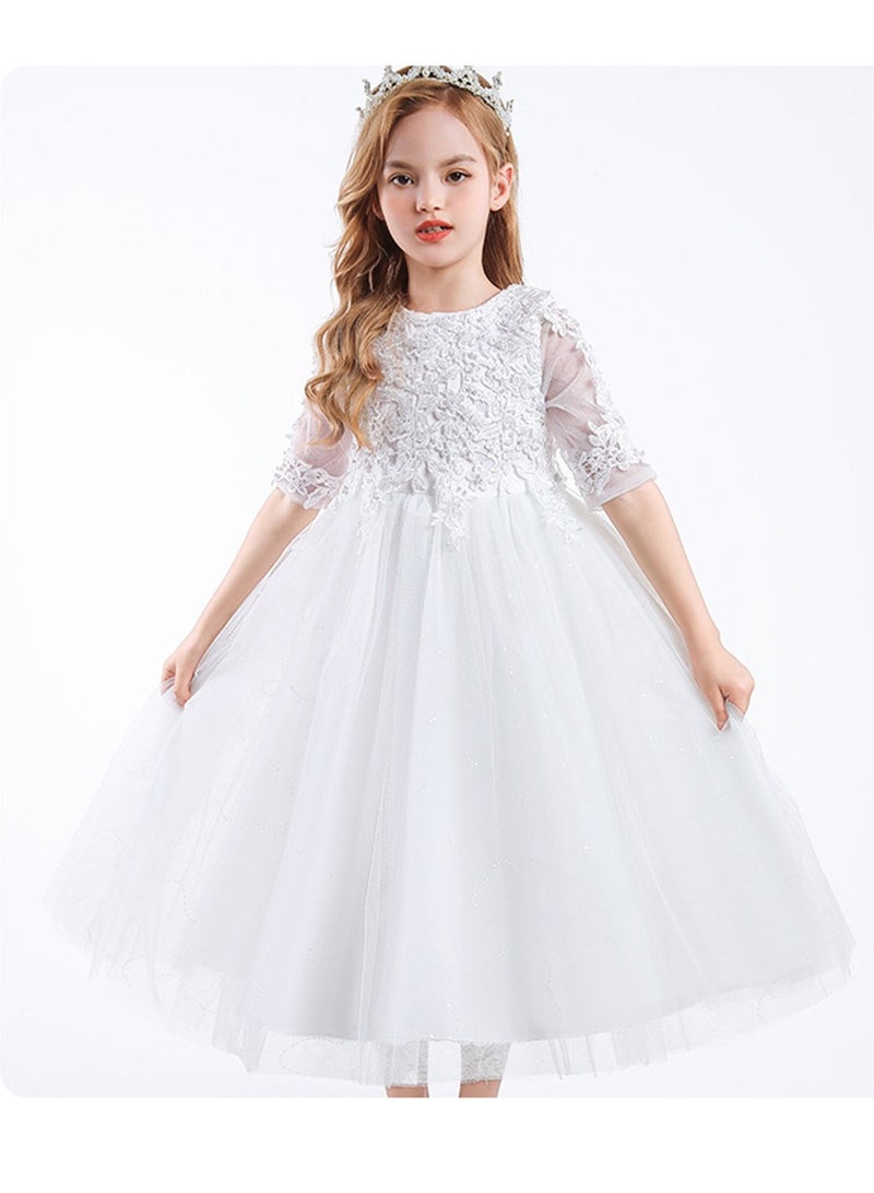 Girls Mesh Dress Flower Girl Princess Dress Performance Tutu Costumes - Image 2