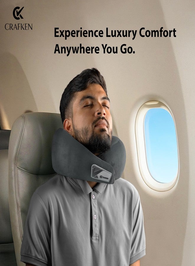 CRAFKEN Travel Neck Pillow for Airplane & Car - Memory Foam Neck Support Pillow for Travel, Adjustable Head & Neck Support Cushion for Sleeping, Soft & Breathable Travel Pillow for Flight, Car & Home - Image 2