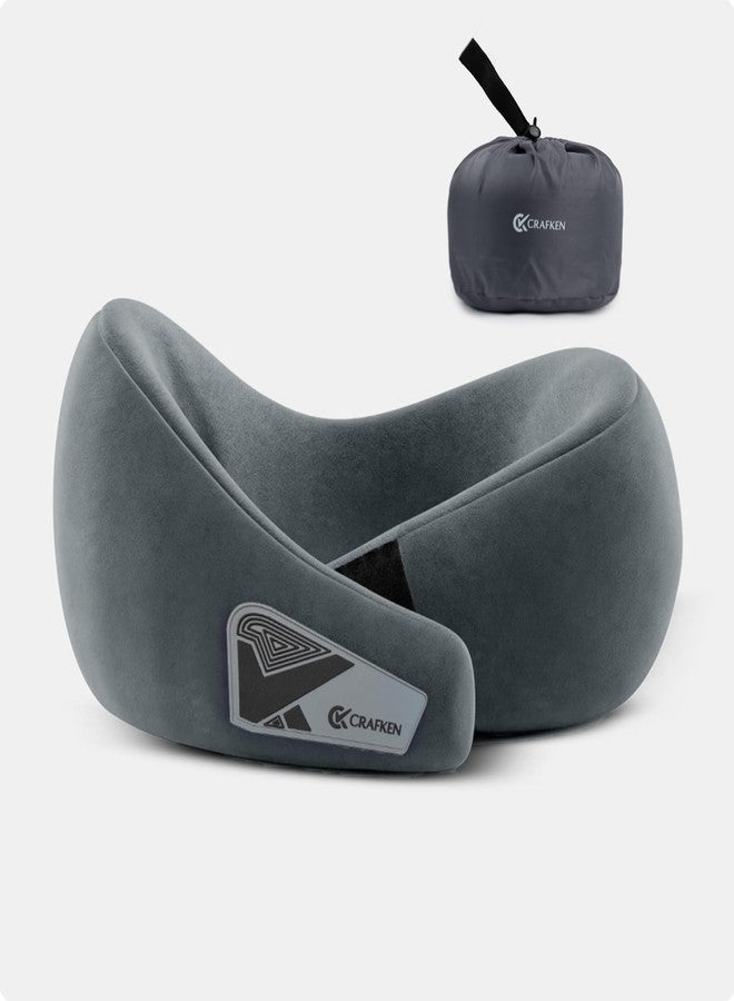 CRAFKEN Travel Neck Pillow for Airplane & Car - Memory Foam Neck Support Pillow for Travel, Adjustable Head & Neck Support Cushion for Sleeping, Soft & Breathable Travel Pillow for Flight, Car & Home - Image 1