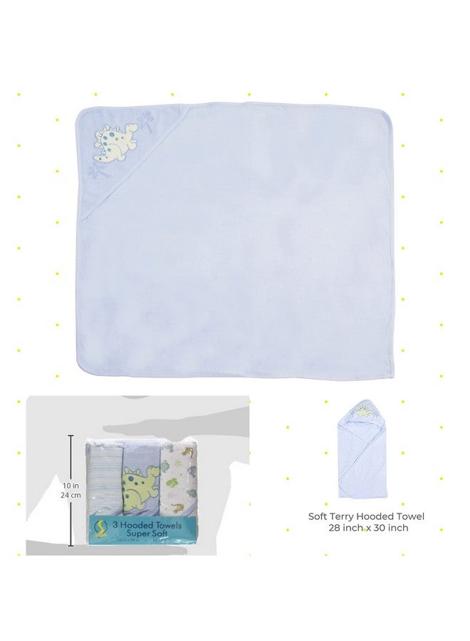 Spasilk Baby 3 Pack Soft Terry Hooded Towel Set for Newborn Boys and Girls Blue Dino, 26x30 Inch, (301-008) - Image 2