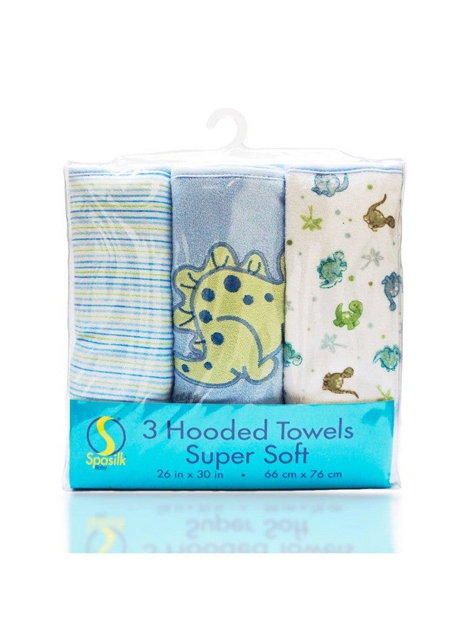 Spasilk Baby 3 Pack Soft Terry Hooded Towel Set for Newborn Boys and Girls Blue Dino, 26x30 Inch, (301-008) - Image 1