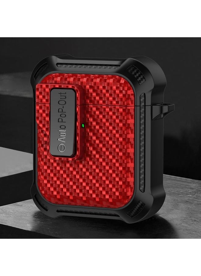 Generic Case Cover For AirPods 2 / 1 Alpha Carbon Fiber Wireless Bluetooth Earphone Protective Case Red 