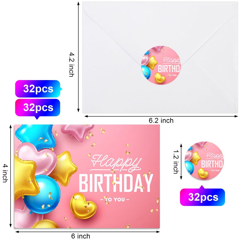 Joyberg 32 PCS Happy Birthday Cards Bulk with Envelopes, 4x6 Assorted Birthday Cards - Image 2