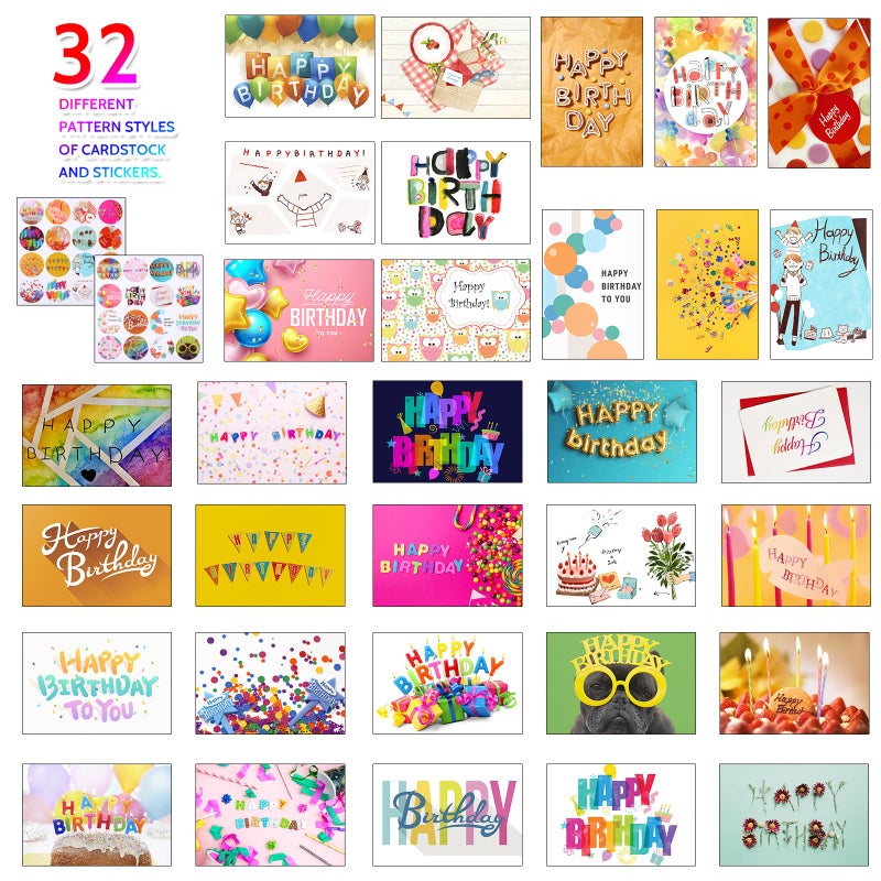 Joyberg 32 PCS Happy Birthday Cards Bulk with Envelopes, 4x6 Assorted Birthday Cards - Image 3