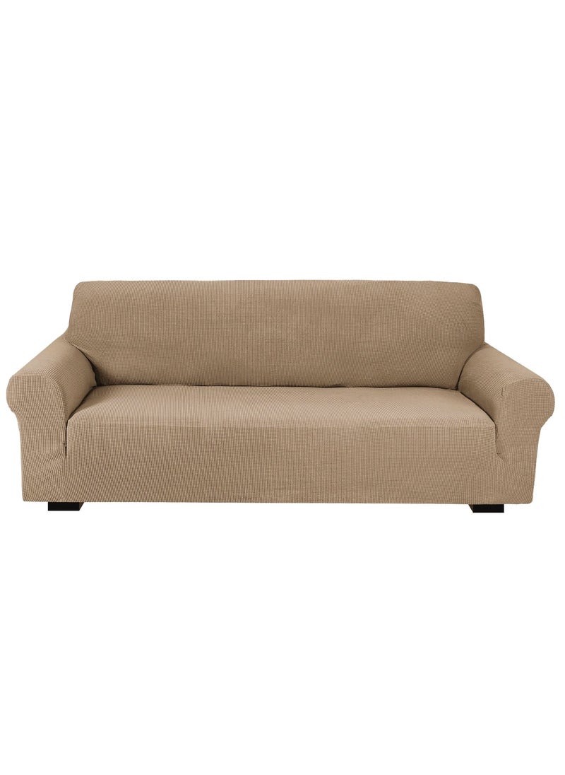 Fabienne Stretch Fit 3-Seater Sofa Cover Soft Brushed Fabric Couch Cover Exquisitely Full Coverage Furniture Protector Slipcover Three Seater Fits on Standard and Recliner Sofa 185-235cm Size Sand Beige  - Image 1