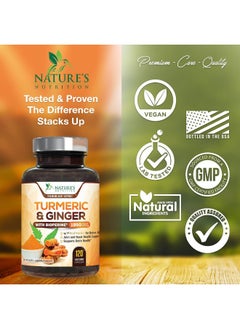 Nature's Nutrition Nature's Nutrition Turmeric Ginger Supplement with 95% Curcuminoids, BioPerine, Ginger, Cellulose, Silicon Dioxide, 1950mg, 120 Capsules  - Image 5