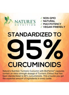 Nature's Nutrition Nature's Nutrition Turmeric Ginger Supplement with 95% Curcuminoids, BioPerine, Ginger, Cellulose, Silicon Dioxide, 1950mg, 120 Capsules  - Image 3