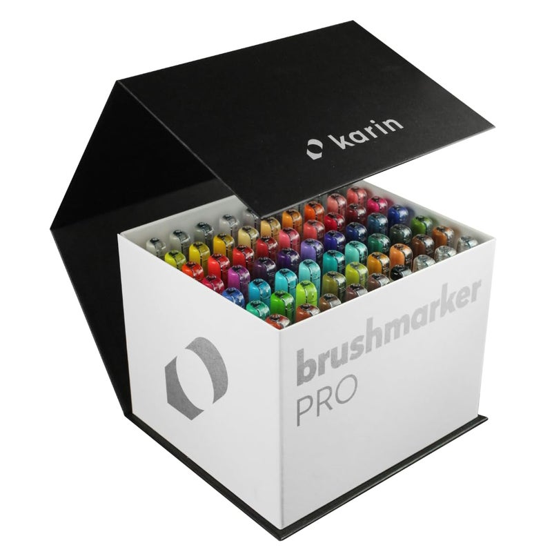 Karin Brushmarker Pro 63pc Mega Box Brush Tip Markers Set Blendable WaterBased Professional Grade Brush Markers for Adults and Artists 60 Colors and 3 Blenders in Exclusive Storage Case