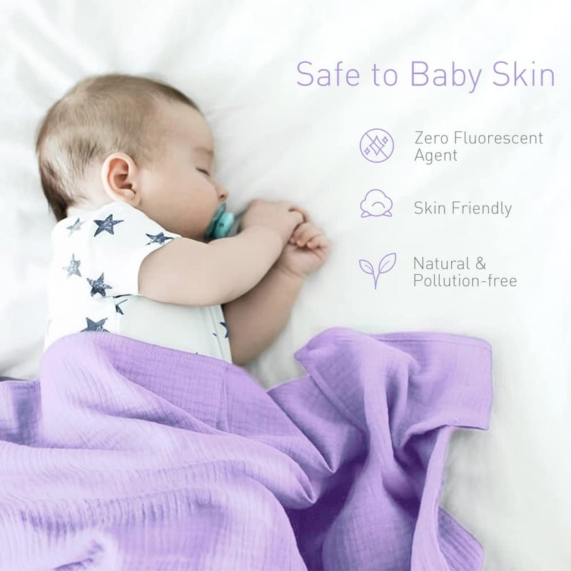 Knirose بطانية لف المواليد الجدد كينروس - بطانية لف غير محددة الجنس - بطانية موسلين ناعمة وحريرية - بطانية استقبال محايدة للمواليد الجدد من الأولاد والبنات - كبيرة 47 × 47 بوصة (120 × 120 سم) (لون بنفسجي فاتح) - Image 5