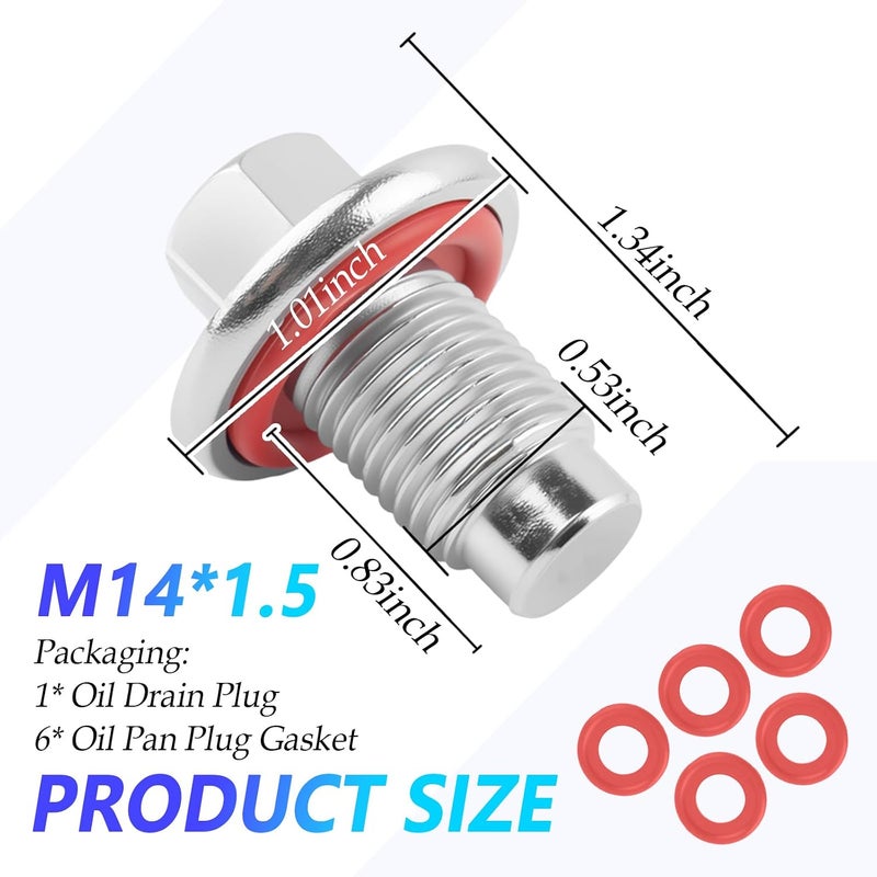 CXCCOI سدادات تصريف زيت المح��ك البديلة للسيارات M14x1.5 مع 6 قطع من حشية سدادة تصريف الزيت OEM ZZM2-10-407، صامولة سد زيت السيارات القياسية متوافقة مع كاواساكي وهوندا، سدادات تصريف حوض الزيت (M14x1.5) - Image 2