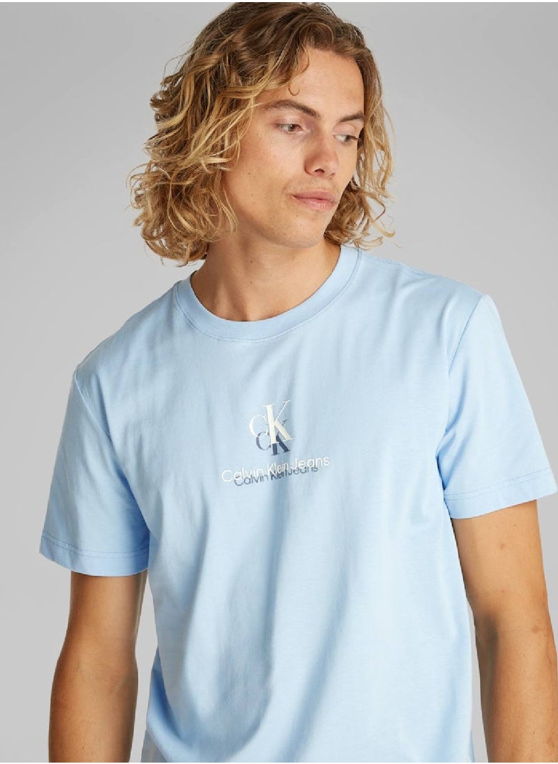 Calvin Klein Jeans Men's Monogram T-Shirt - Cotton, Blue  - Image 5