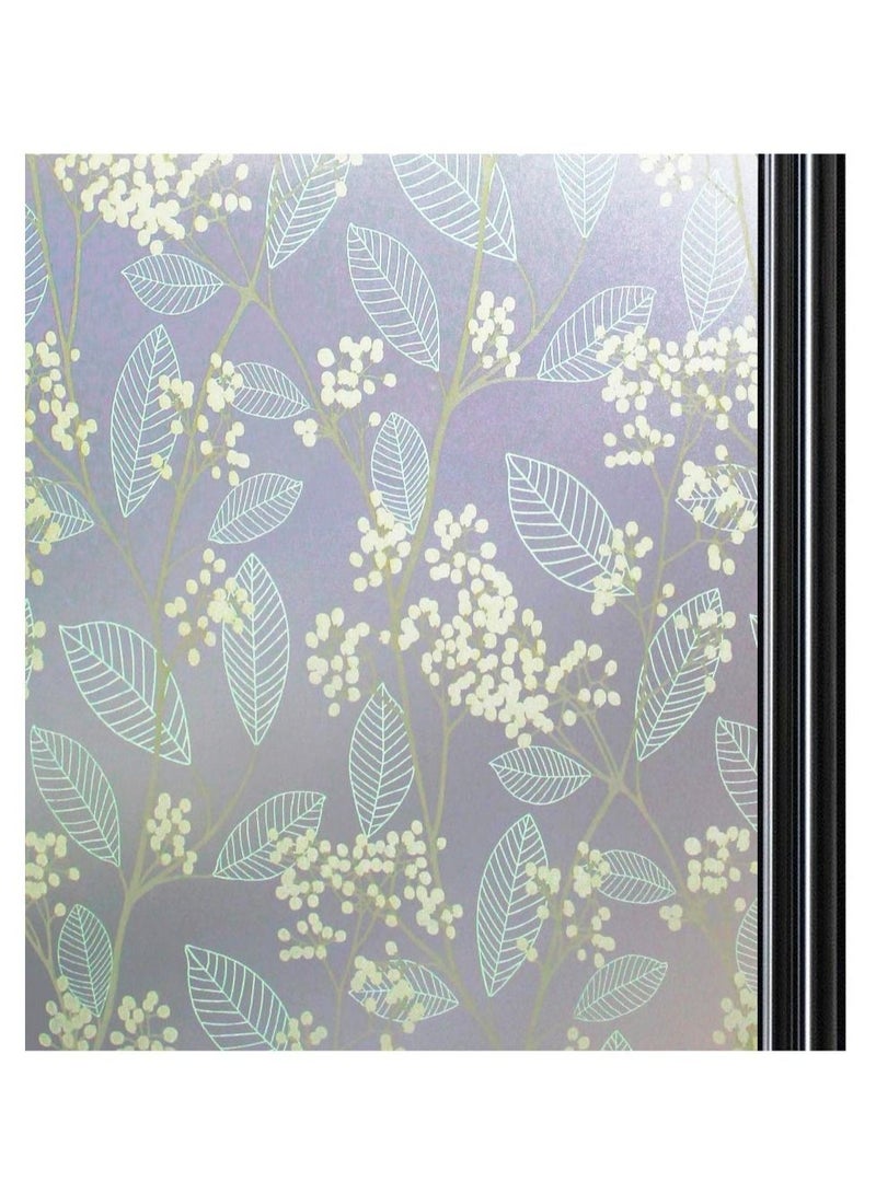 كابتن تيك Privacy Window Film, 3D Leaf Pattern Decorative Static Cling Window Non-Adhesive Anti UV Static Cling Glass Film Protection for Home Kitchen Bedroom 45 x 200 cm - Image 1