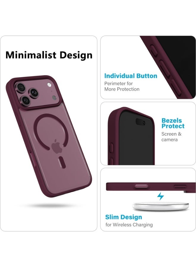 أكاليكس جراب مغناطيسي لهاتف آيفون 17 برو [مقاوم للصدمات ونحيف] غطاء خلفي صلب غير لامع مع حماية عالية الجودة | أحمر داكن - Image 2