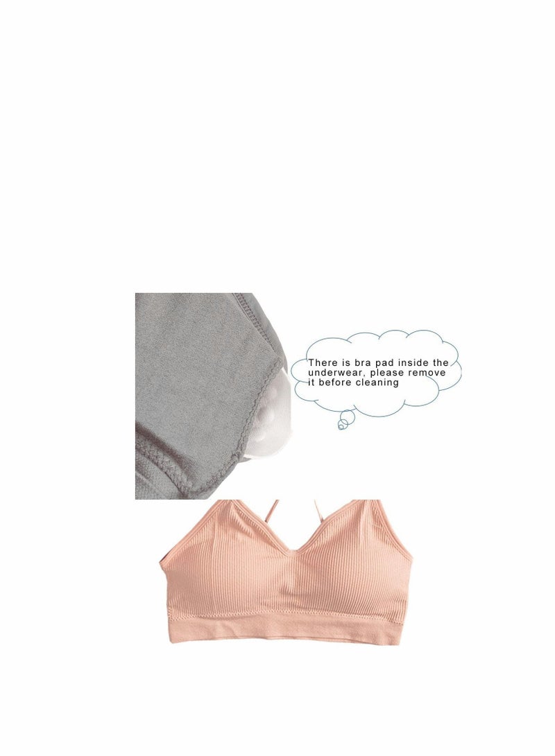 Y&D 5 PCS Cami Womens V Neck Padded Seamless Straps Bralette Everyday Basic Sleeping White Apricot Grey Black L  - Image 3